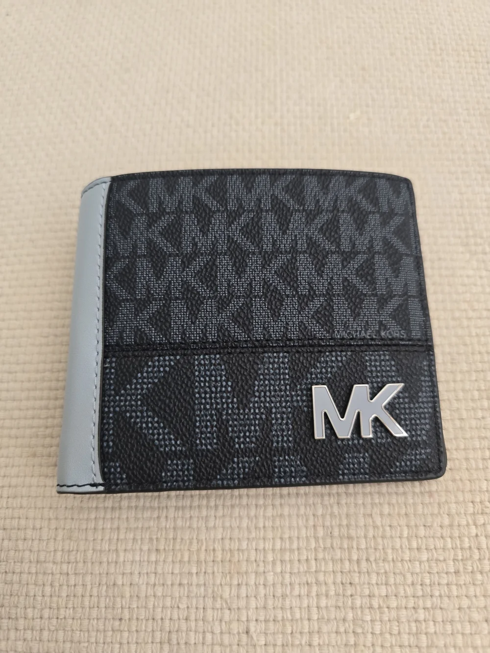 Michael Kors Deep Blue MK Monogram Bifold Wallet with Light Blue Side Trim
